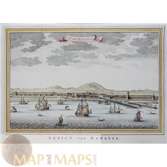VUE DE BATAVIA Antique print Jakarta Indonesia Jacobus van der Schley 1752