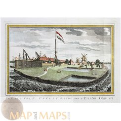 View of ISLE ONRUST INDONESIA BATAVIA Old engraving VOC Bellin 1752
