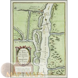 Russia, Carte Des Bras Du Jenisei Old Map Jenisej River Bellin 1764