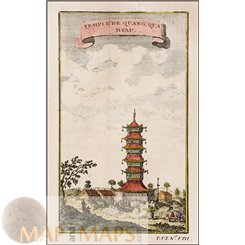 TEMPLE OF QUANG QUQ MYAU CHINA Copperplate engraving by BELLIN 1749