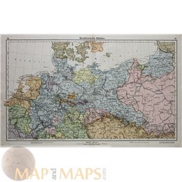 Germany Poland Latvia antique atlas map 1880 