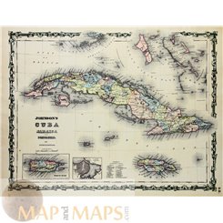 Johnsons Cuba Jamaica Porto Rico old map 1859 