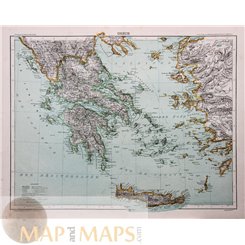 Greece and islands Antique map Grece, Franz Schrader 1890