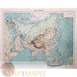 ANTIQUE ATLAS MAP, ASIE, RUSSIA, CHINA, JAPAN, BY SCHRADER 1893