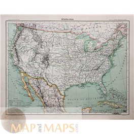 United States Antique map Etats-Unis by Schrader 1890