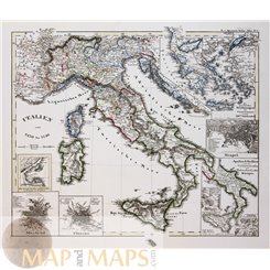 KINGDOMS ITALY 1270-1450/NAPELS/FLORENS/ORIGINAL ANTIQUE MAP - SPRUNER 1846