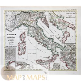 EMPEROR ITALY& LOMBARDS ORIGINAL ANTIQUE MAP - KARL SPRUNER 1846 
