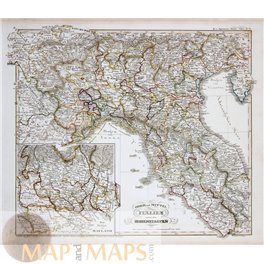 KINGDOMS ITALY ORIGINAL ANTIQUE MAP - KARL SPRUNER 1846