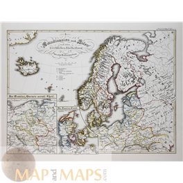 SCANDINAVIA POLAND LATVIA DENMARK ICELAND ORIGINAL ANTIQUE MAP KARL SPRUNER 1846