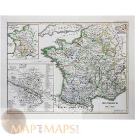 FRANCE BRETIGNY PARIS PLAN HISTORICAL ANTIQUE MAP BY SPRUNER 1846
