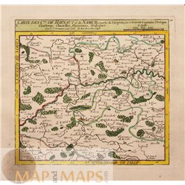 Belgium Hainaut, Charleroi, 1748 antique map, VAUGONDY