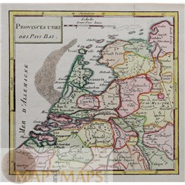 NETHERLANDS BELGIUM LUXENBOURG BY VAUGONDY ANTIQUE MAP 1750