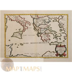 SICILY VOLCANOES, ITALY GREECE MACEDONIA MEDITERRANEAN OLD MAP DUVAL 1694