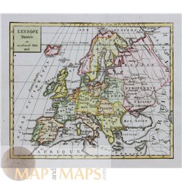 Europe Great States Antique map EUROPE Divisee en ses Grands Etats Belon 1823