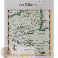 Babylonia Armenia Paradise Garden of Eden. Old antique map Calmet 1789