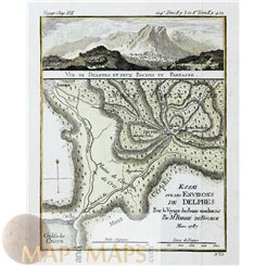 DELPHI GREECE, MOUNT PARNASSUS, ANTIQUE MAP, BARBIE DU BOCAGE 1787.