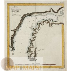 ANTIQUE CHART ALASKA HAVRE SAMGANOODHA IN THE ISLE OF OONALASKA BELLIN 1754