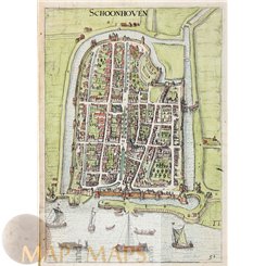 SCHOONHOVEN, SOUTH HOLLAND, NETHERLANDS, ANTIQUE MAP L. GIUCCIARDINI 1612