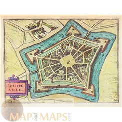 PHILIPPEVILLE BELGIUM antique map plan Francesco Guicciardini 1600 