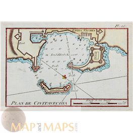 Port Civitavecchia full colors maritime map, Roux 1764 
