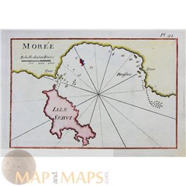Ottoman map Morea Isle Servi Greece by Roux 1764