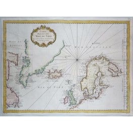 NORTH SEA SCANDINAVIA ICELAND ARCTIC REGION GREENLAND ORIGINAL MAP BELLIN 1758