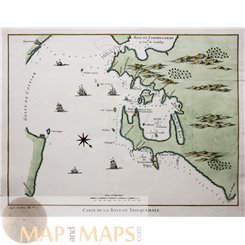 ANTIQUE MAP TRINQUEMALE, SRI LANCA, CARTE DE BAY DE TRINQUEMALE BELLIN 1746