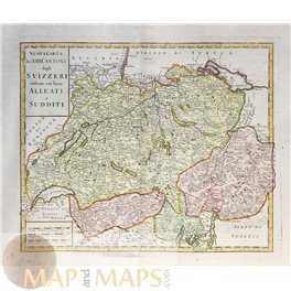 Switzerland, old map Nuova Carta dei XIII Cantoni Albrizzi 1740