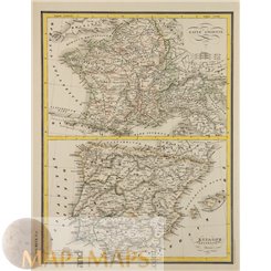 Ancient France and Spain, (Iberia) old map Heck 1842