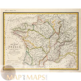 Map of France and Switzerland original old map Heck 1842
