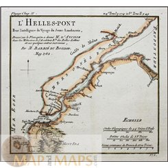 THE HELLESPONT - DARDANELLES, TURKEY, ANTIQUE MAP, BARBIE DU BOCAGE 1785.