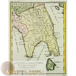 GREECE, LACONIA-ISLE OF CYTHERA, ANTIQUE MAP BY BARBIE DU BOCAGE/JANVIER 1786