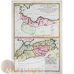 Kingdoms Morocco Algiers Tunis Tripoli ETATS DU ROI DE MAROC old map BONNE 1780