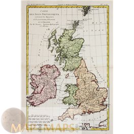 BRITISH ISLES, CARTE DES ISLES BRITANNIQUES, ANTIQUE MAP, BY BOONE 1787