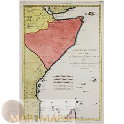 Le Royaume d’Adel Les Cotes D’Ajan et de Zanguebar antique map BONNE 1780