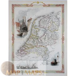 Holland Antique map with vignette views by Tallis/Rapkin 1851