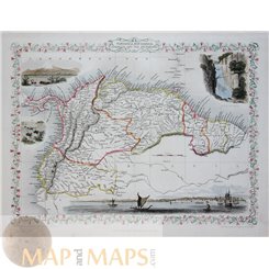 Venezuela old map, New Granada Equador Guayanas Tallis 1851