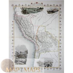 Peru Bolivia Old map South America Tallis-Rapkin 1851