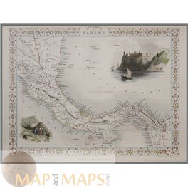 ISTHMUS OF PANAMA CENTRAL AMERICA ANTIQUE MAP ISHMUS OF PANAMA RAPKIN/TALLIS 1850