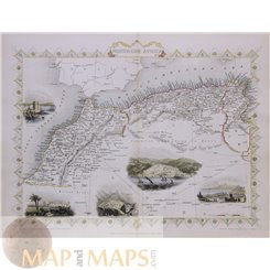 OLD MAP NORTHERN AFRICA MOGADOR MOROCCO CONSTANTINE TUNIS J. RAPKIN/TALLIS 1854