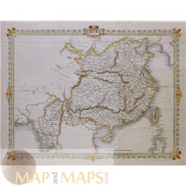 Old map China and Burma shows Taiwan. John Tallis 1870