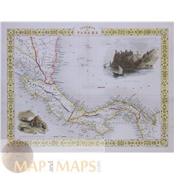 Isthmus of Panama Old map Canal routes Tallis-Rapkin 1851