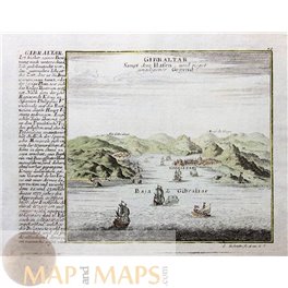 1720 Antique map of the PORT GIBRALTAR SPAIN by Bodenehr G.