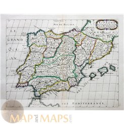 SPAIN PORTUGAL ANTIQUE MAP ESPAGNE SANSON 1667