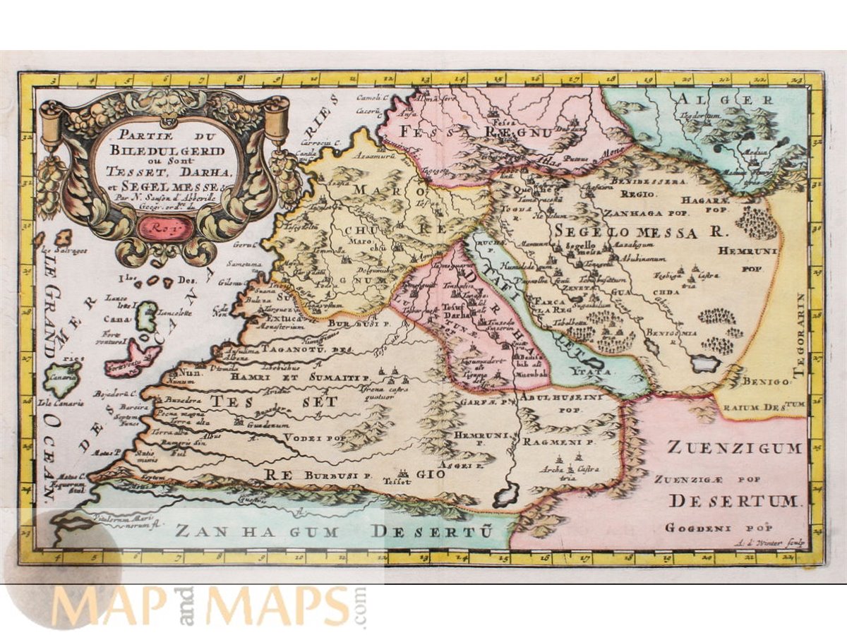 Sanson Ranch Map Partie du Biledulgerid ou sont Antike Karte von Sanson (1657)