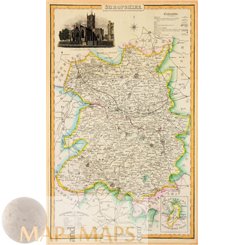 Shropshire West Midlands Antique Old Map by Slater 1828