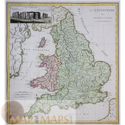England Wales Antique map L’ANGLETERRE PAR J.D. BARBIE DU BOCAGE 1783