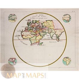 Le Monde/Connu des Anciens/Four continents/antique map 1794