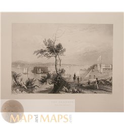 FORT HAMILTON, THE NARROWS, NEW YORK HARBORS, ANTIQUE PRINTS BY BARTLETT 1840