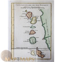 MALUKU ISLANDS INDONESIA ANTIQUE MAP ISLES MOLUQUES BELLIN 1752.
